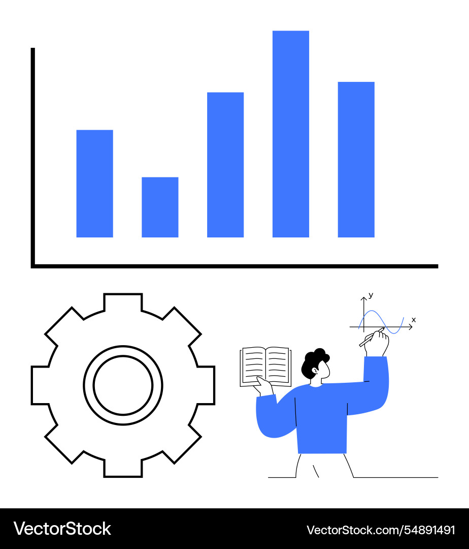 Data analysis concept with graph gear and person Data analysis concept with graph gear and person vector image