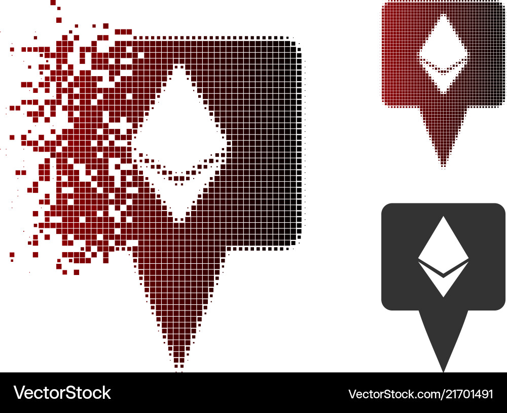 Dissipated dot halftone ethereum map pointer icon Dissipated dot halftone ethereum map pointer icon vector image