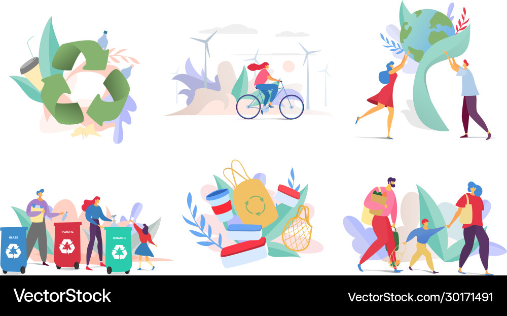 Ecology concept with people sorting waste and use Ecology concept with people sorting waste and use vector image