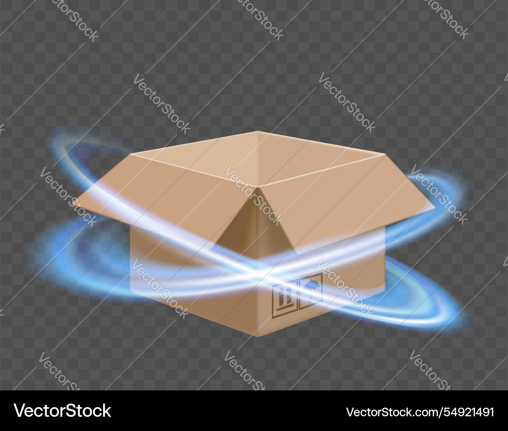 Empty cardboard box with rays of light around Vector Image
