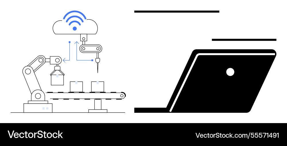 Factory robot arm connected to cloud computing Factory robot arm connected to cloud computing vector image