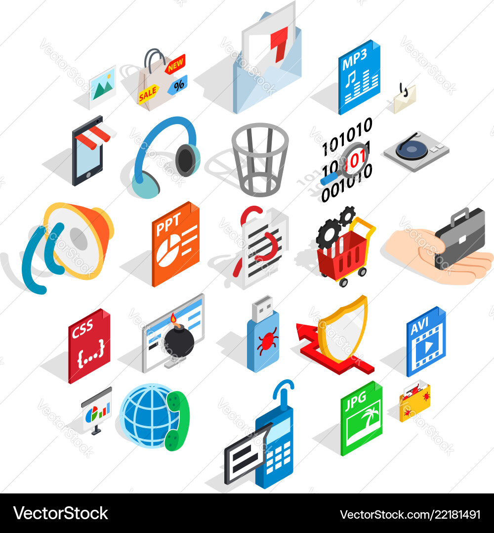 Files icons set isometric style Files icons set isometric style Vector Image
