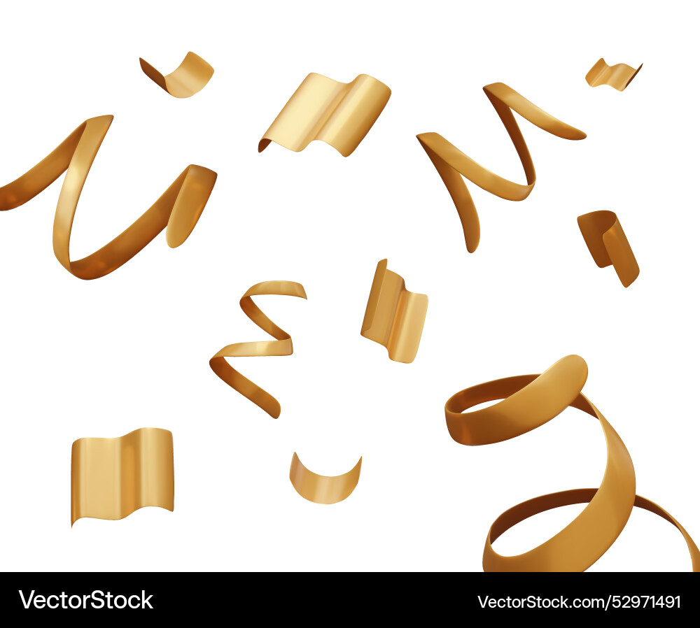 Golden confetti and streamer on white background Golden confetti and streamer on white background vector image