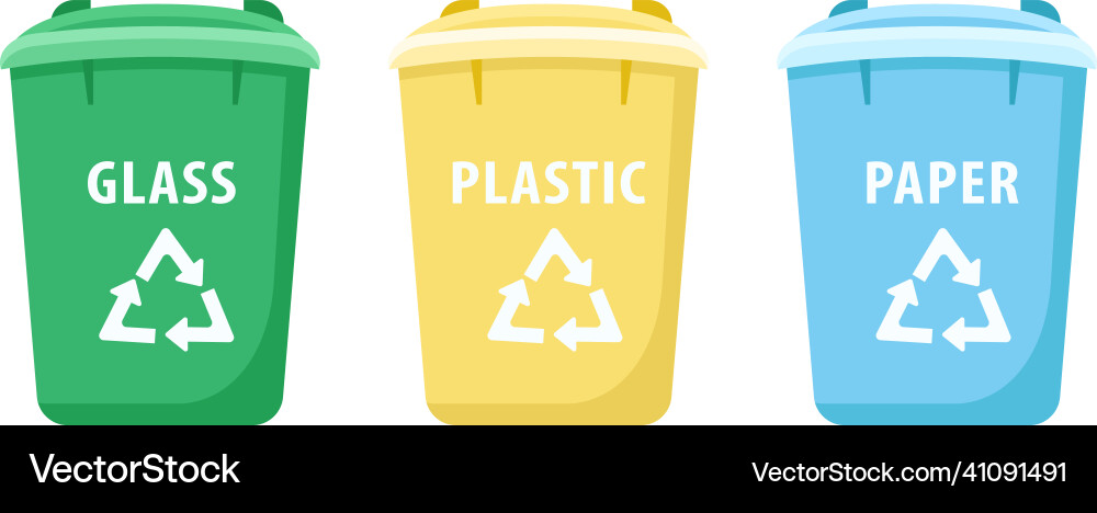 Large recycling bins flat color objects set Large recycling bins flat color objects set vector image