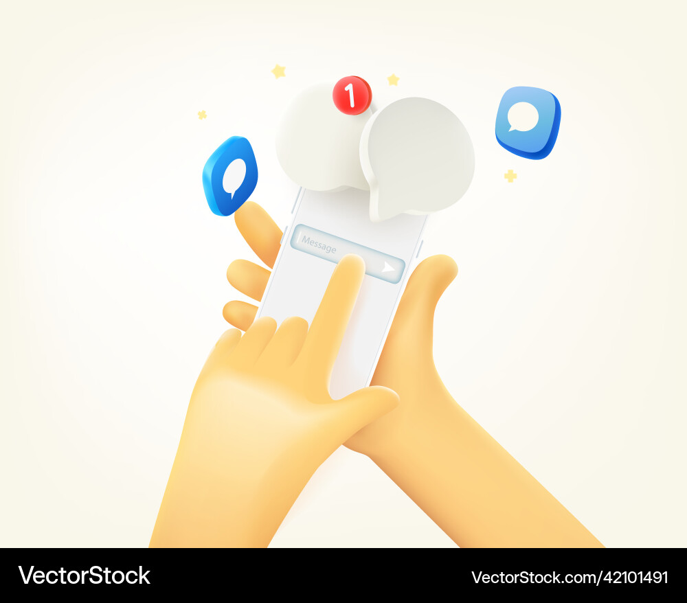 Man writing a message via mobile phone 3d Man writing a message via mobile phone 3d vector image
