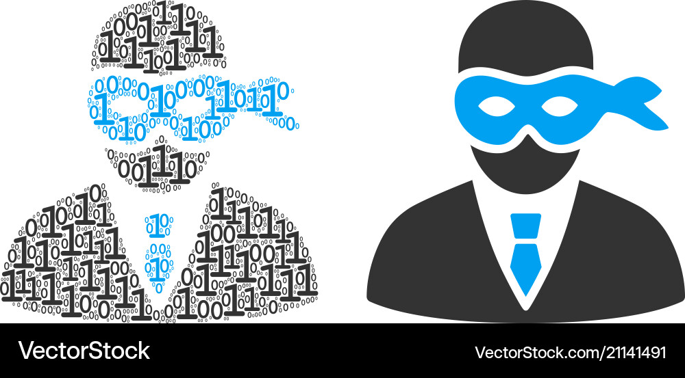 Masked thief collage of binary digits Masked thief collage of binary digits vector image