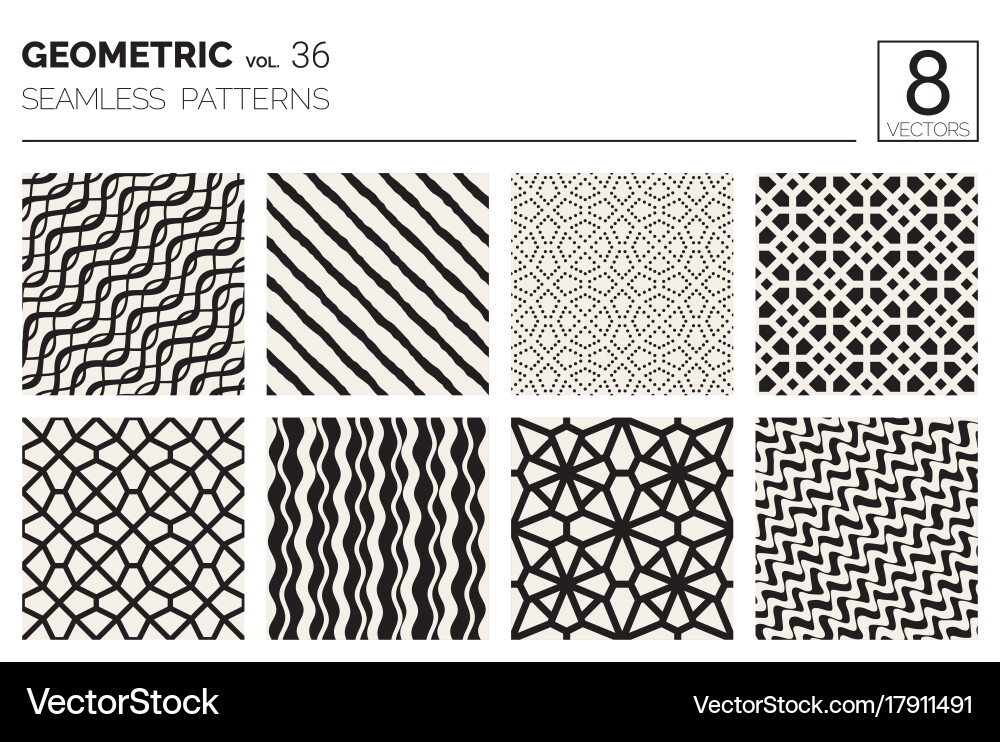 Minimal geometric seamless patterns set vector image
