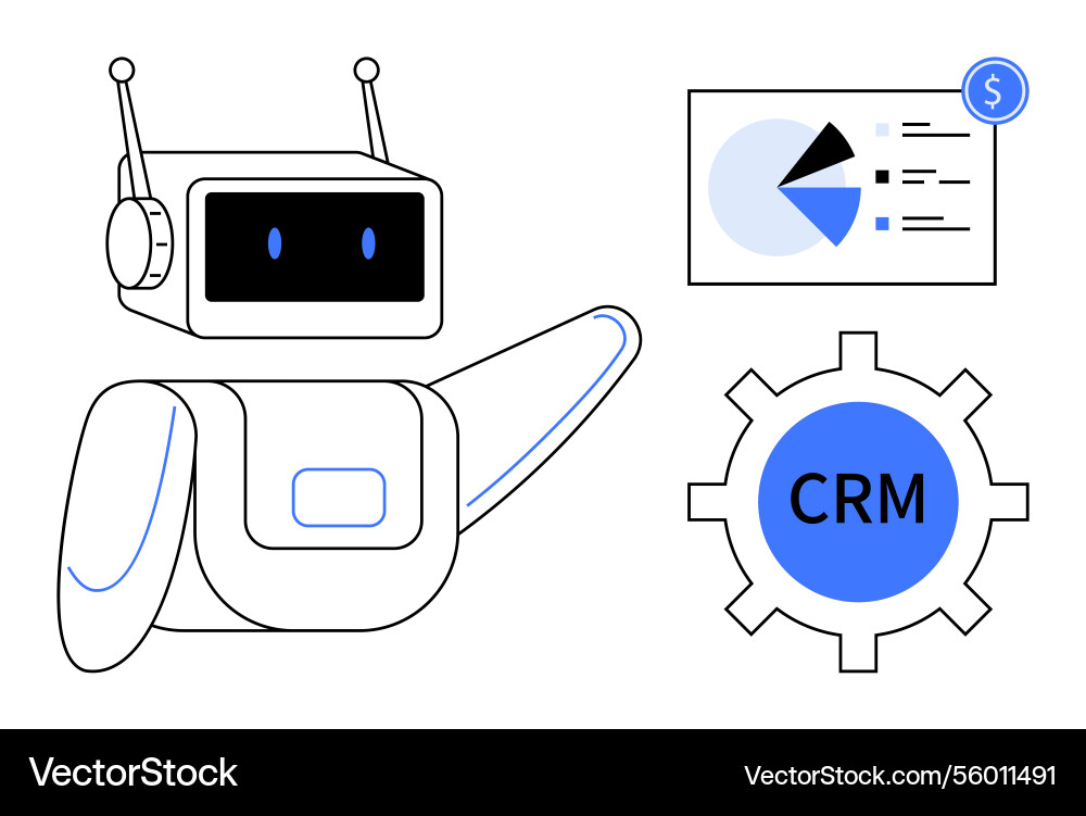 Robotic automation in crm with analytics Robotic automation in crm with analytics vector image