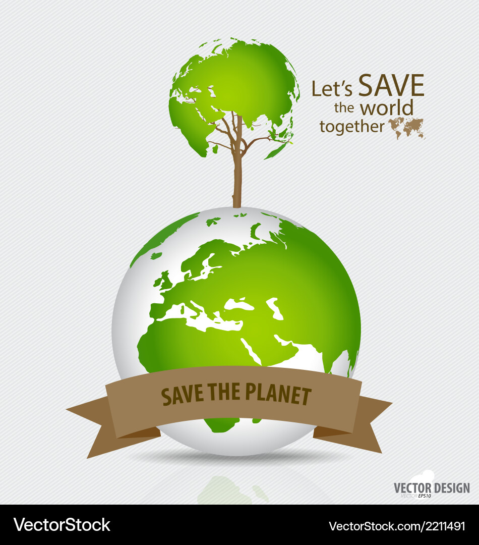 Save the world tree shaped map on a globe vector image