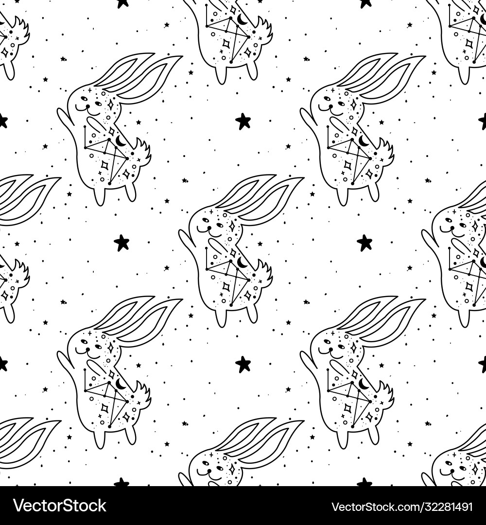 Seamless pattern mystical rabbit with moon Seamless pattern mystical rabbit with moon vector image