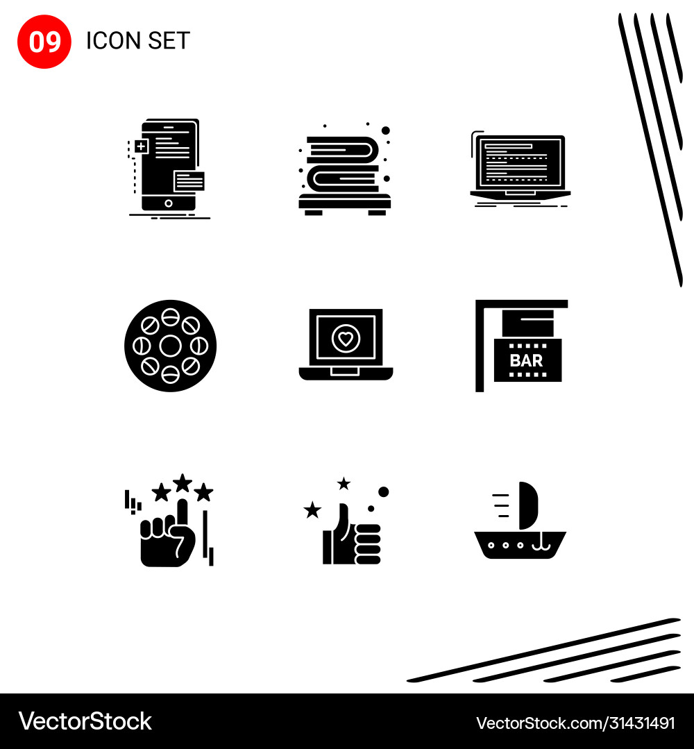 Set 9 solid glyphs on grid for computer roll Vector Image