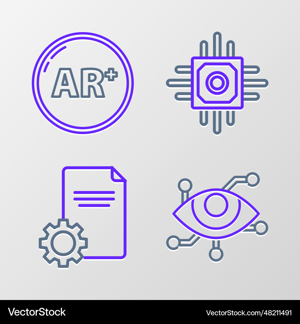 Set line virtual reality file document processor Set line virtual reality file document processor vector image