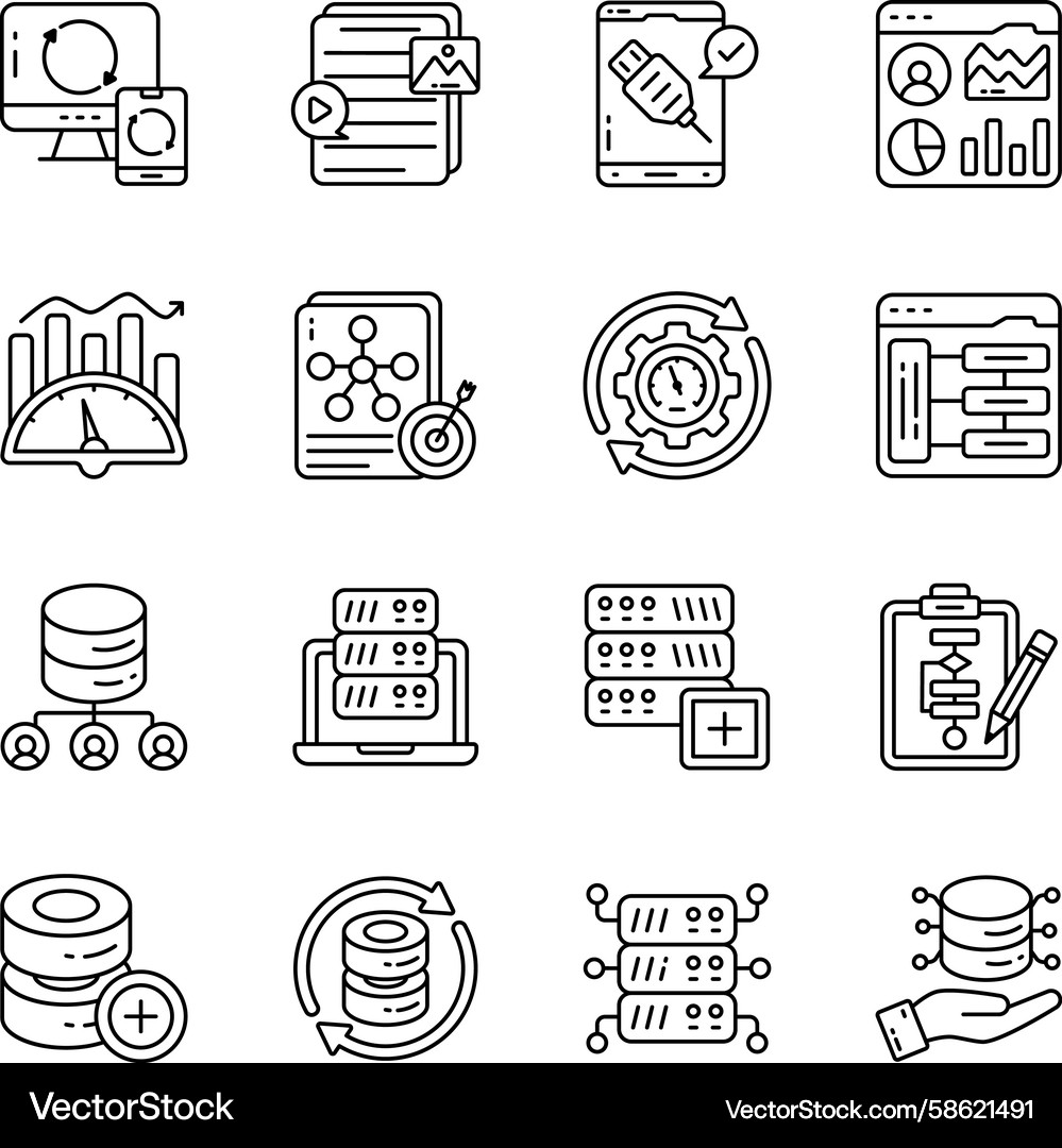 Set of database and network linear icons Vector Image
