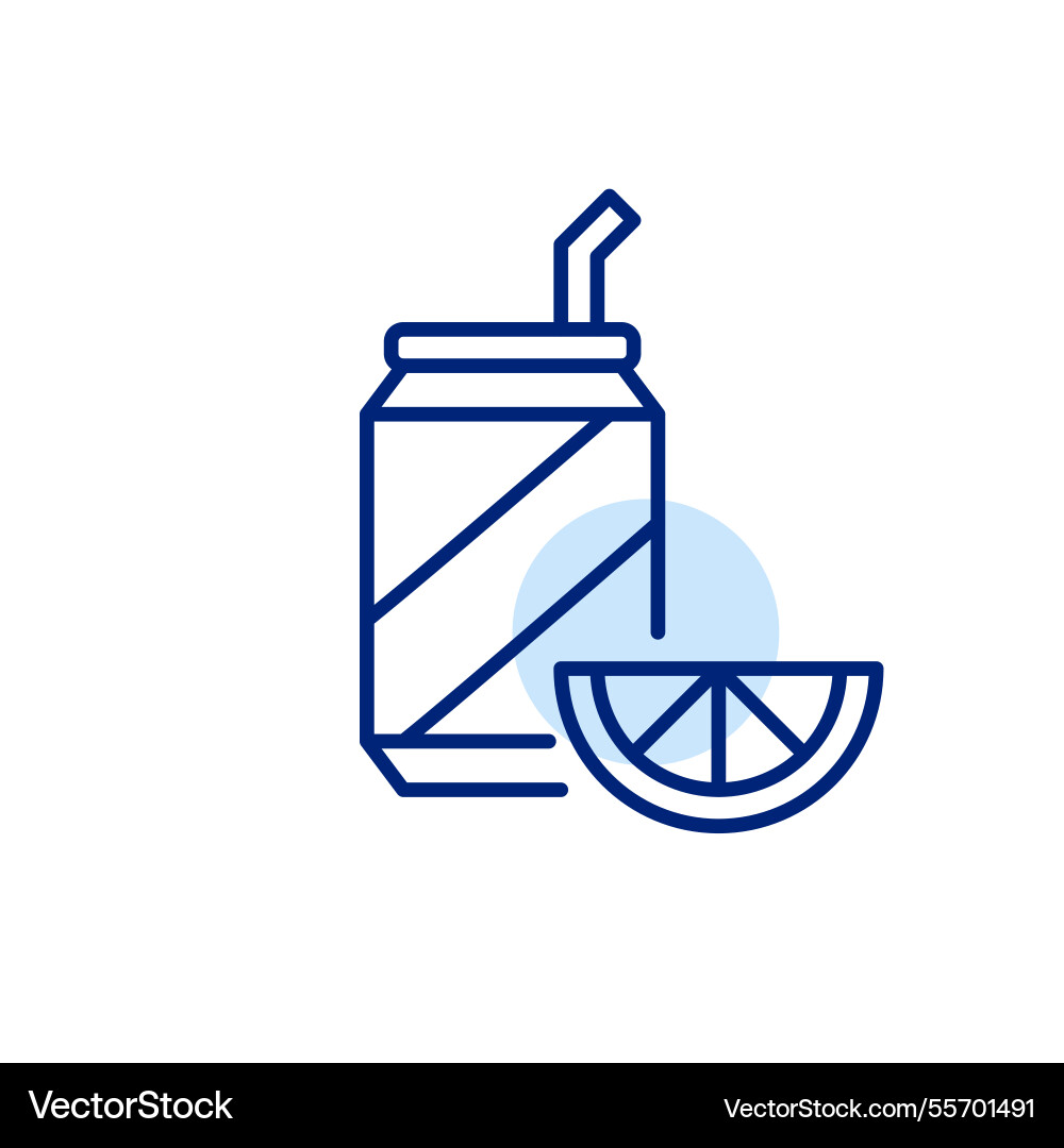 Soda can with straw and lemon slice refreshment vector image