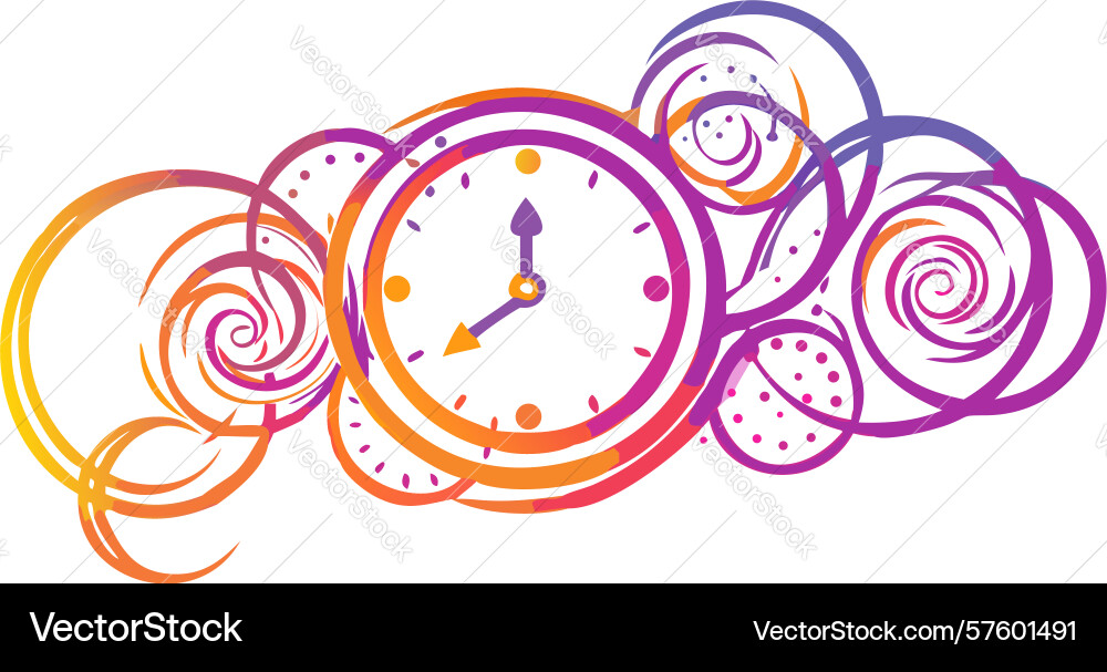 Swirling time abstract clock with dynamic flowing vector image