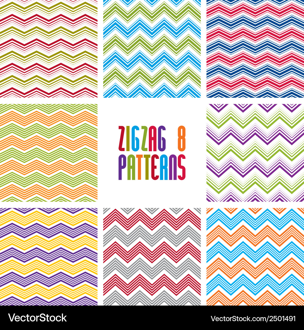 Zig zag geometric seamless patterns set Vector Image
