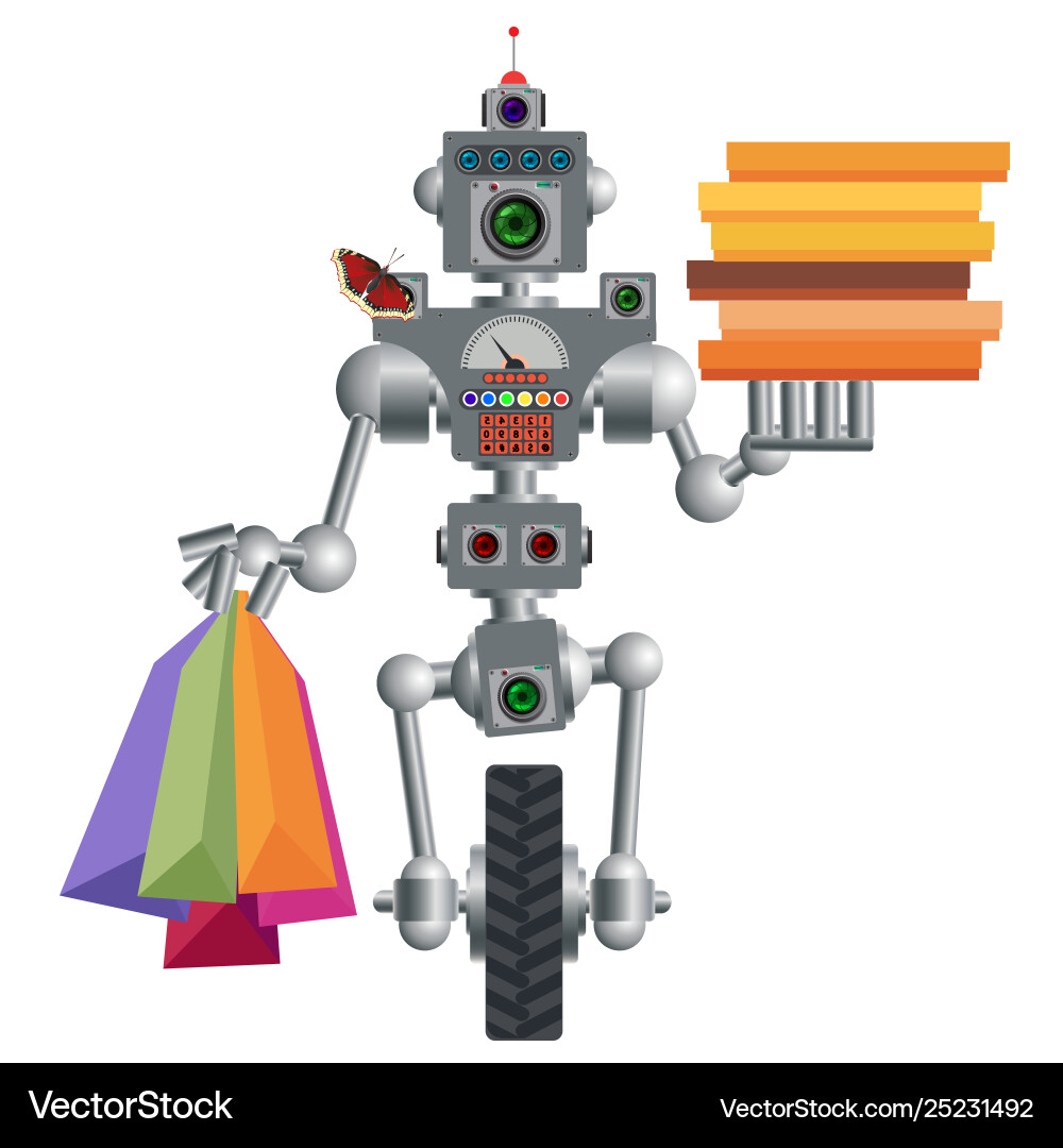 Humanoid robot electronic computer device helper vector image