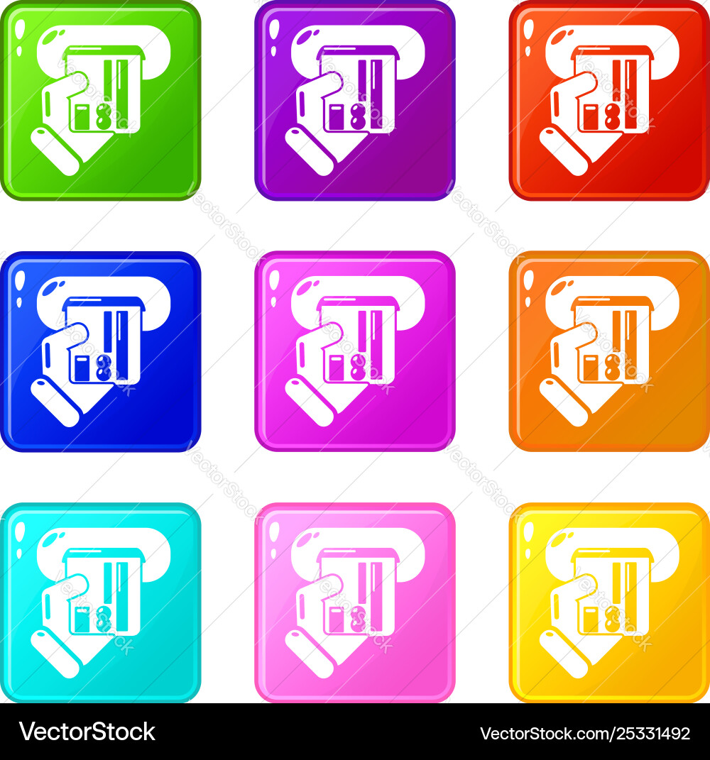 Inserting credit card icons set 9 color collection Inserting credit card icons set 9 color collection Vector Image