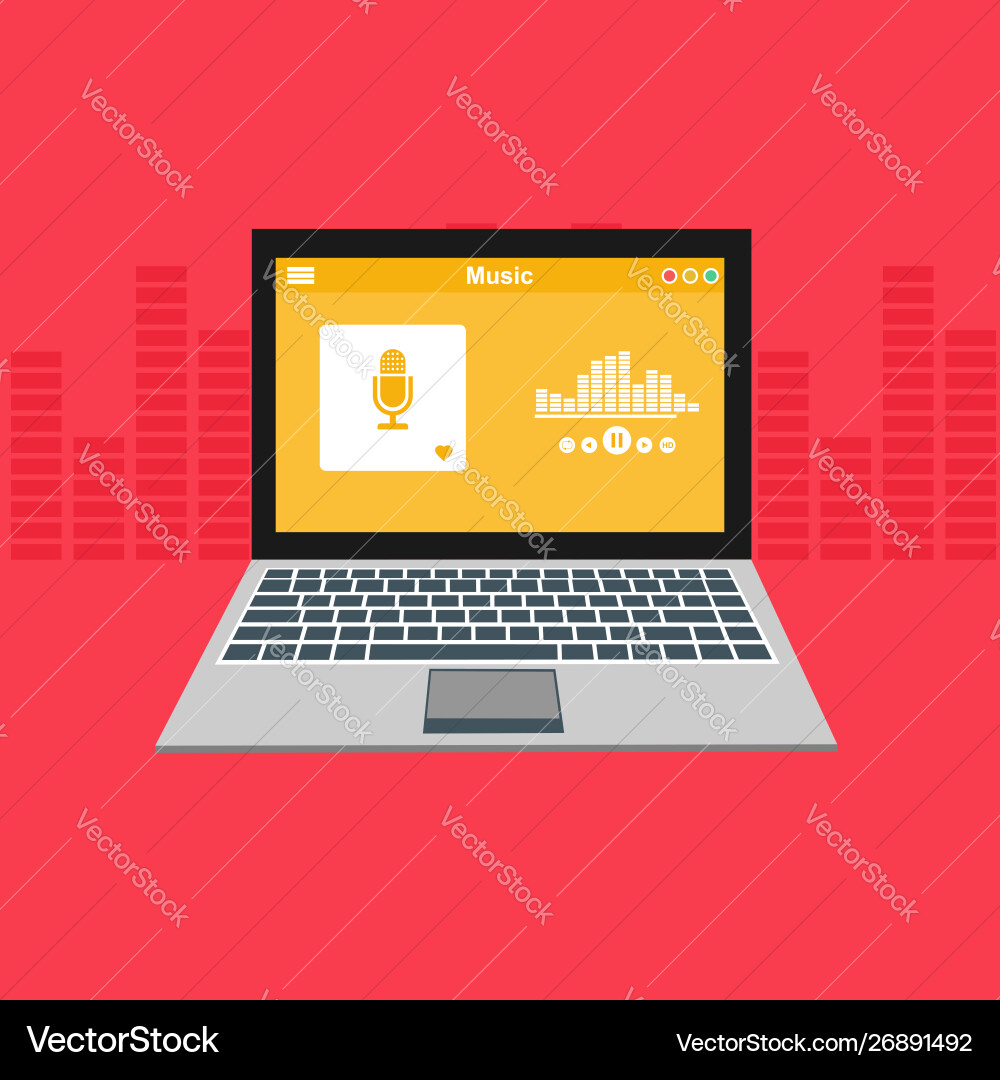 Media player application app template with flat Media player application app template with flat vector image
