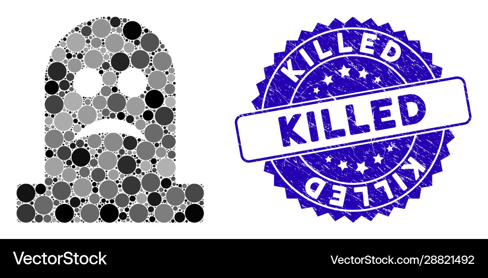 Mosaic sad tomb icon with scratched killed seal Mosaic sad tomb icon with scratched killed seal vector image