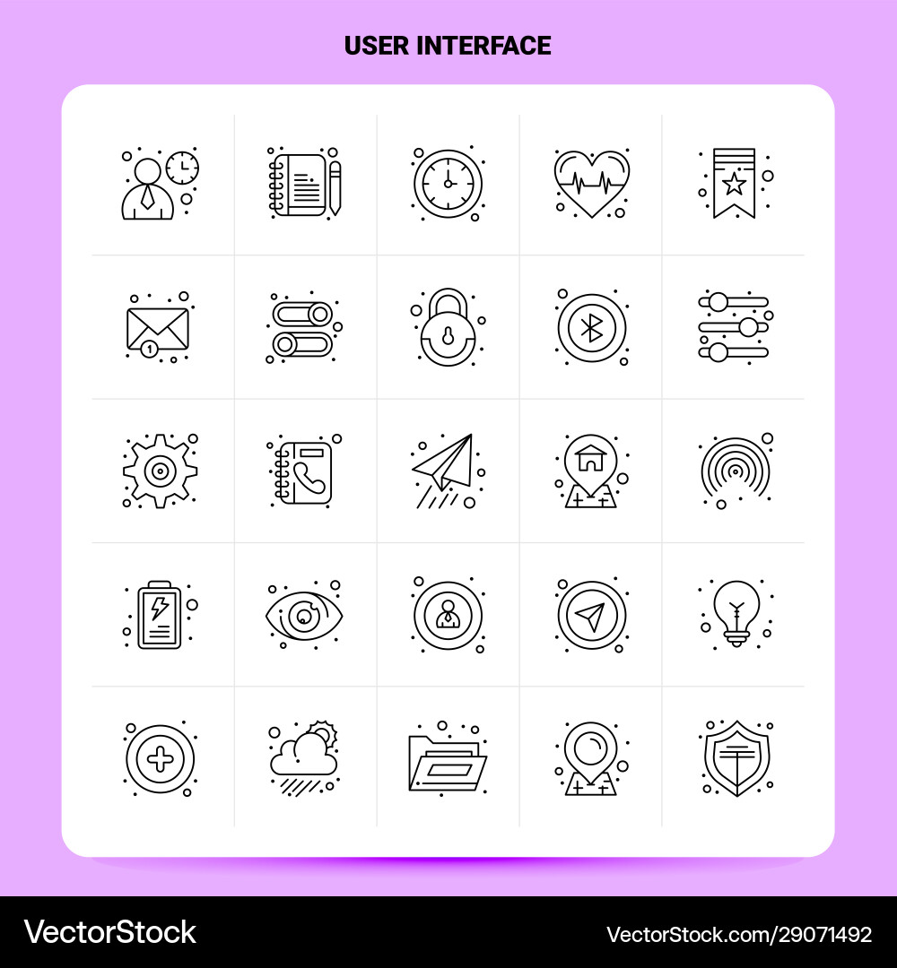 Outline 25 user interface icon set line style vector image