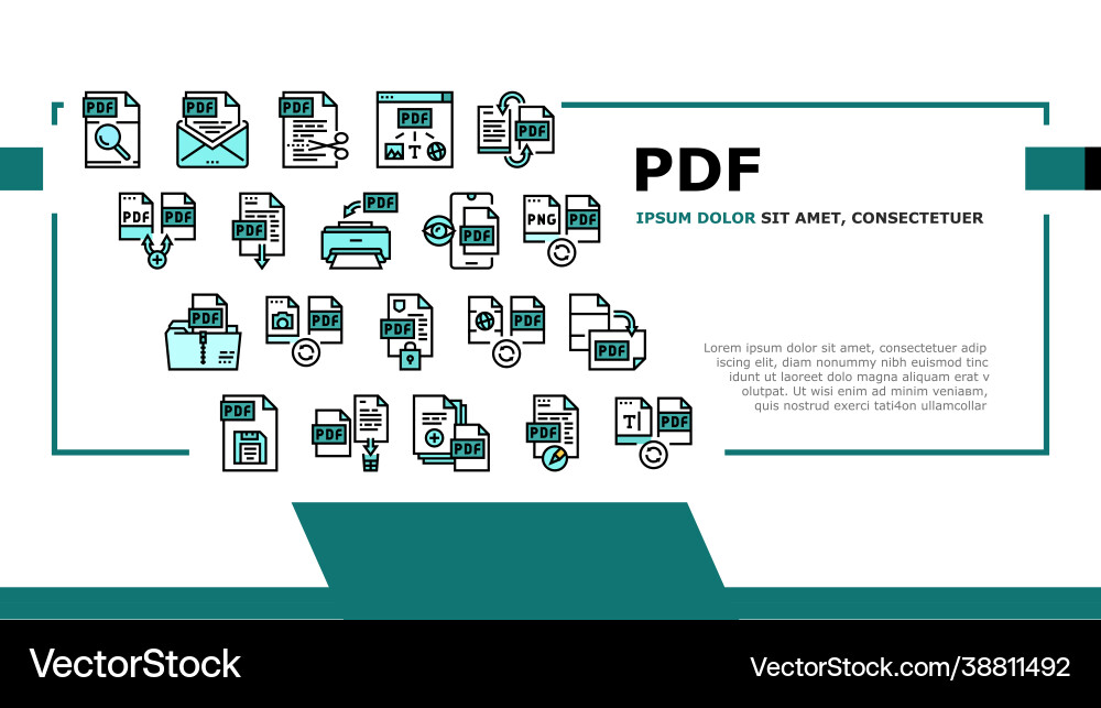 Pdf electronic file landing header Pdf electronic file landing header vector image