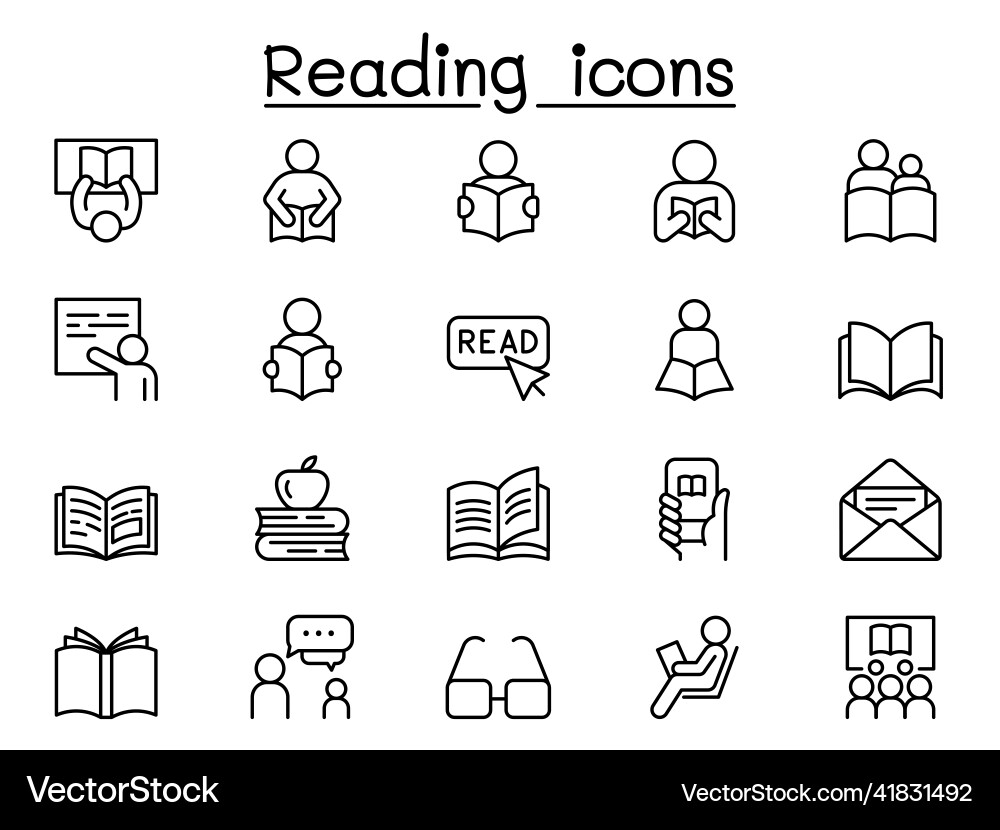 Reading icons set in thin line style Reading icons set in thin line style Vector Image