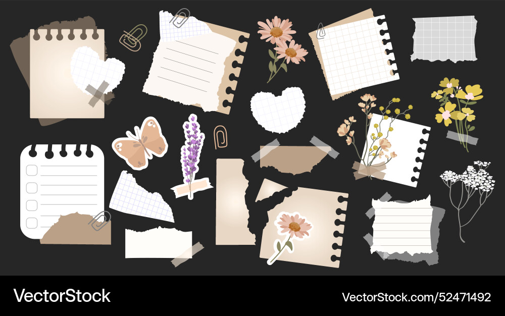 Scraps paper note sheet torn from notebook set Vector Image