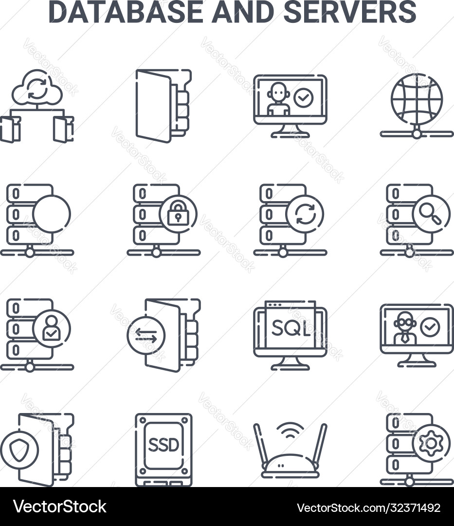 Set 16 database and servers concept line icons Set 16 database and servers concept line icons vector image