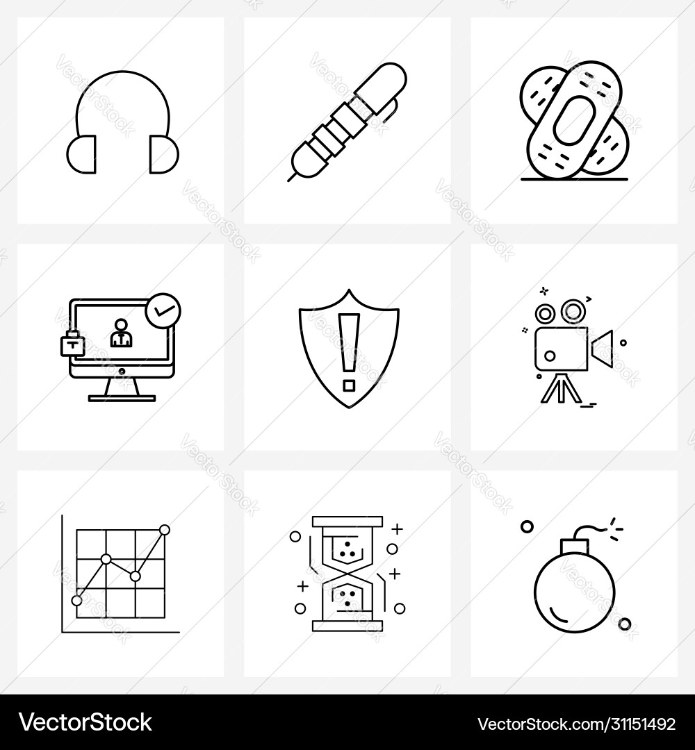 Set 9 ui icons and symbols for shield secure vector image