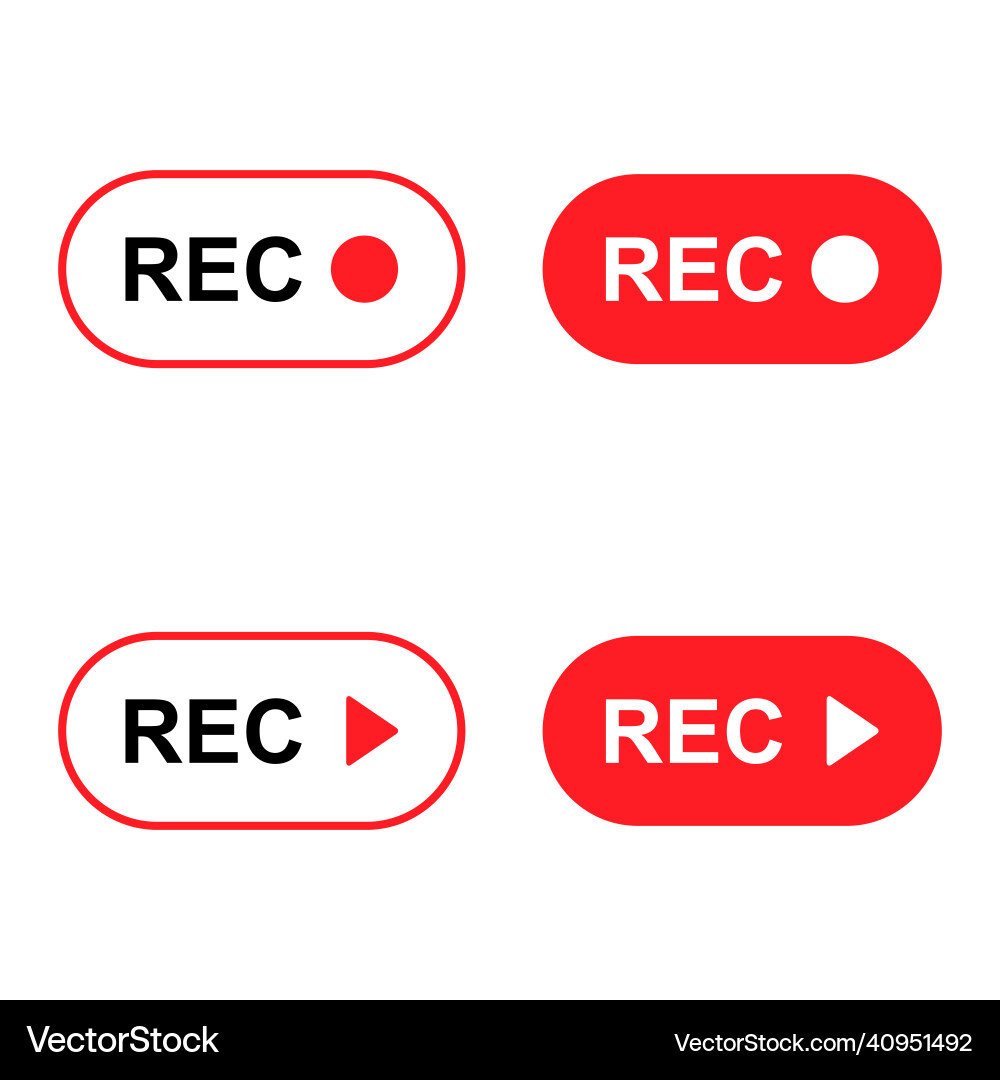 Set of recording sign button red app panel rec Set of recording sign button red app panel rec vector image
