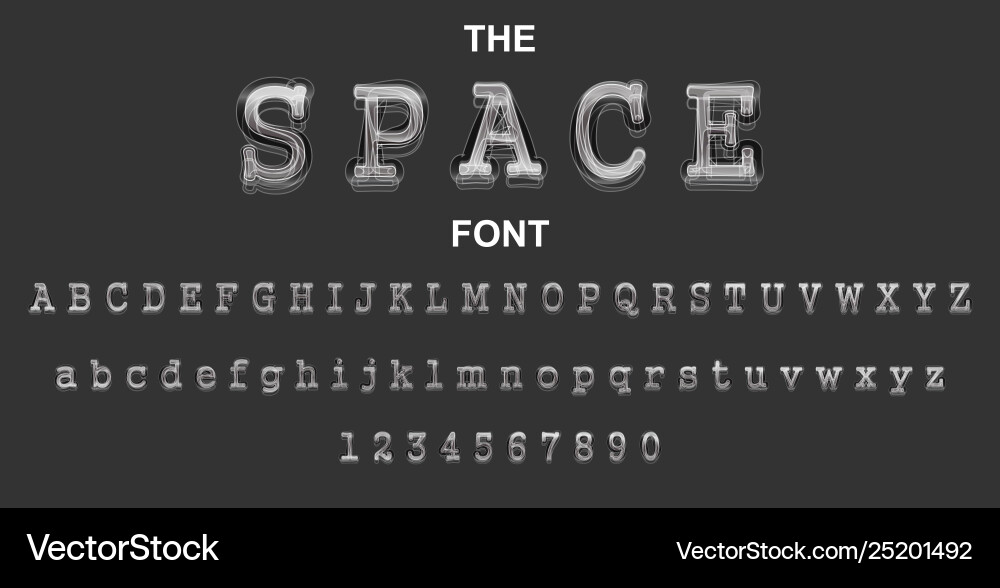 Space font and alphabet with numbers typography Space font and alphabet with numbers typography vector image