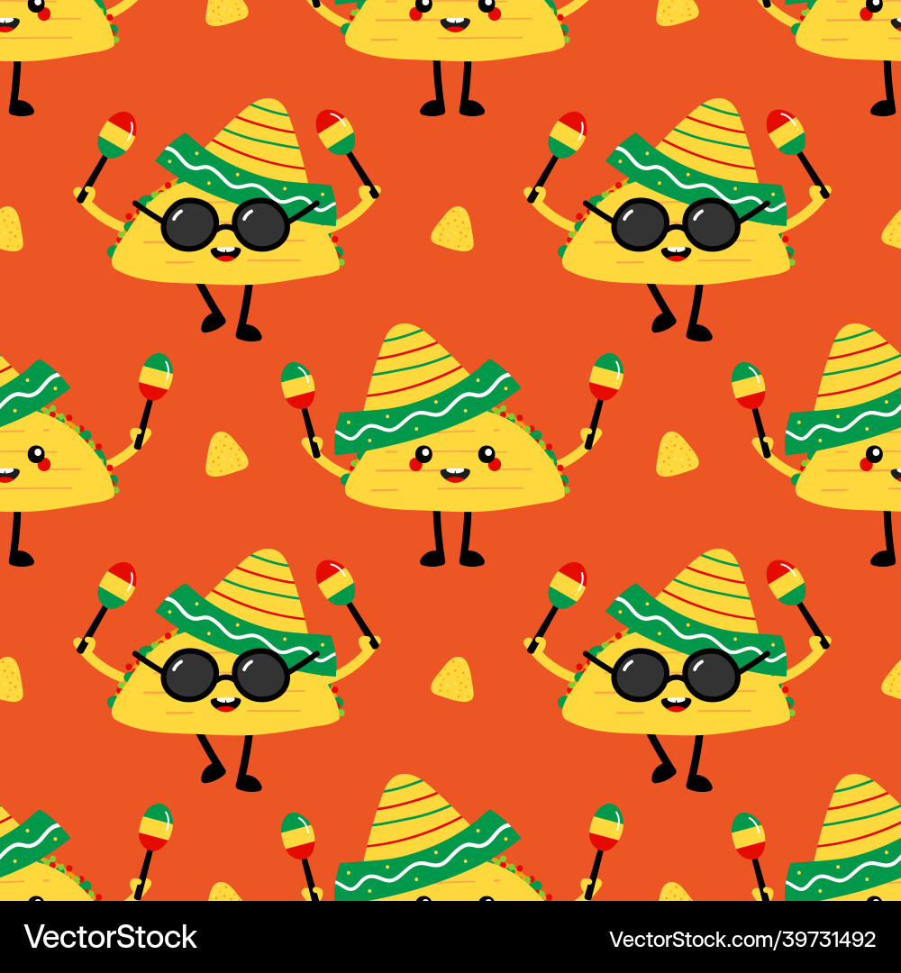 Taco Fiesta Pattern - Dancing Characters Vector Image