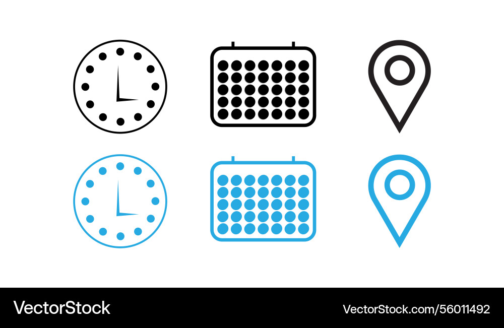Time date and address or location icons Vector Image