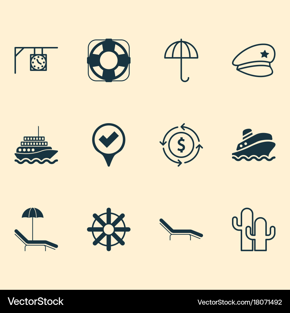 Tourism icons set collection of checked pointer Vector Image