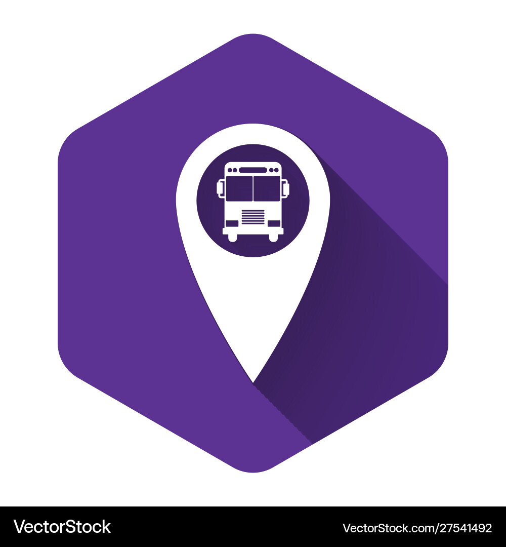 White map pointer with bus icon isolated long White map pointer with bus icon isolated long vector image