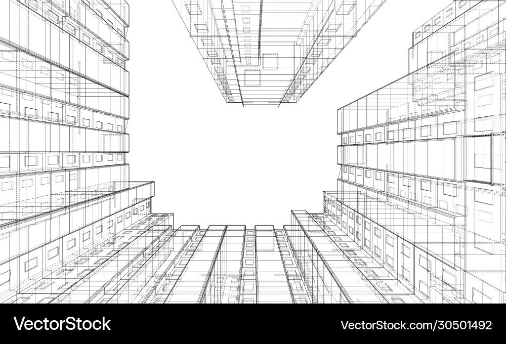 Wire-frame model a multi-storey building vector image