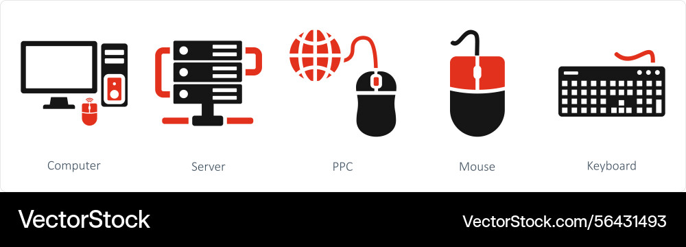 A set of 5 mix icons as computer server ppc Vector Image