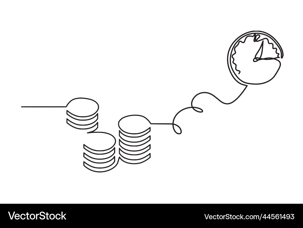 Abstract coins with clock as continuous lines vector image