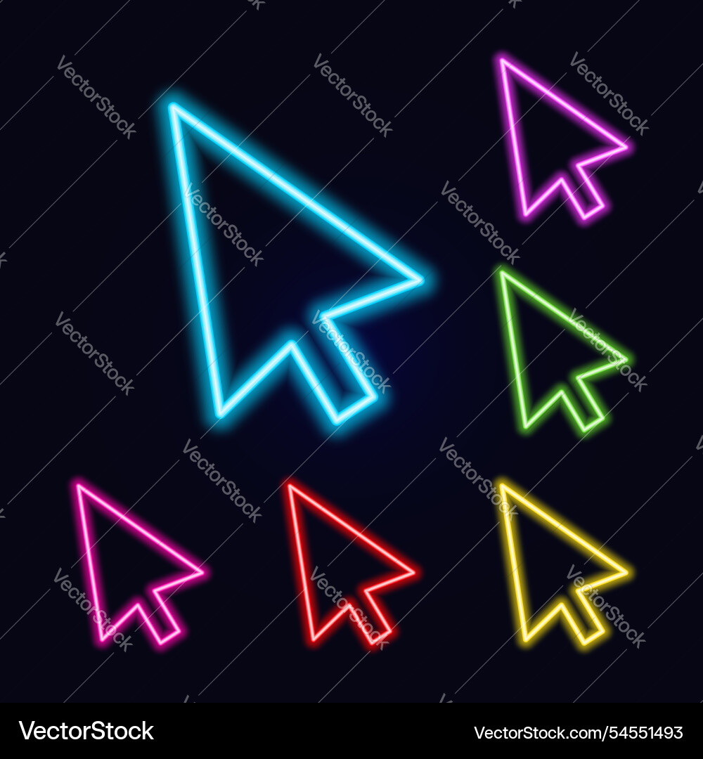 Abstract neon cursor set of arrows Abstract neon cursor set of arrows vector image