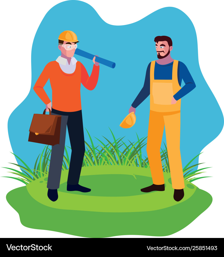 Architect builder with constructor workers Architect builder with constructor workers Vector Image