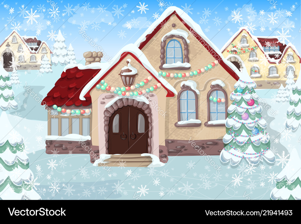 Christmas landscape with tree and house Christmas landscape with tree and house vector image
