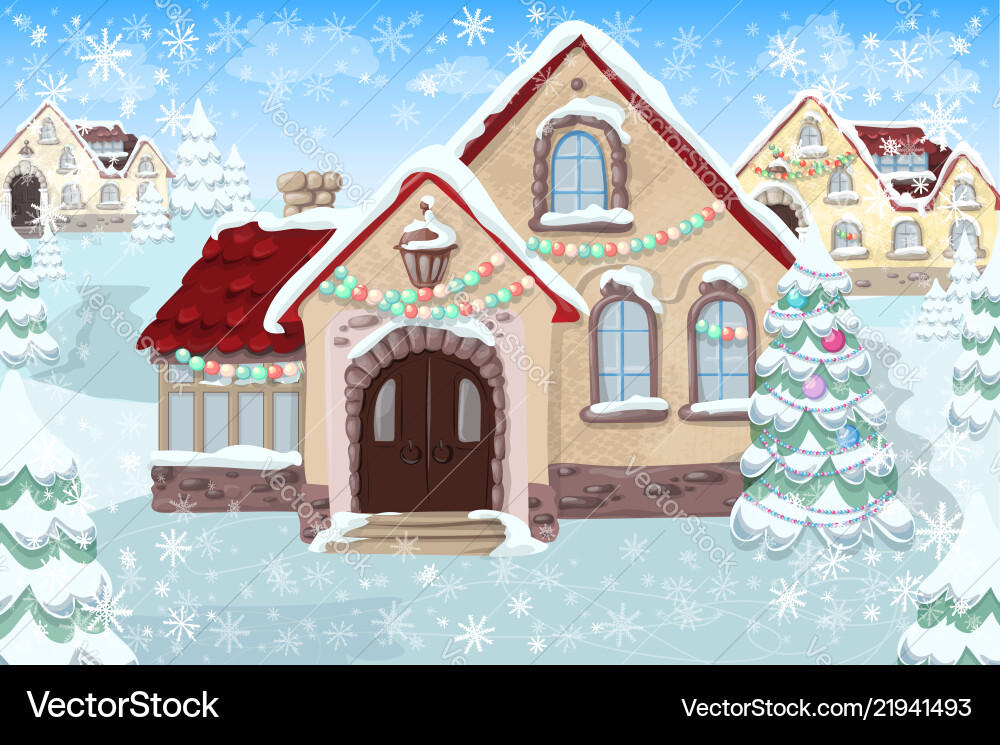 Christmas landscape with tree and house