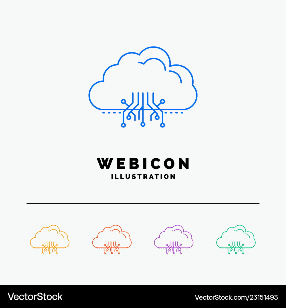 Cloud computing data hosting network 5 color line Cloud computing data hosting network 5 color line vector image