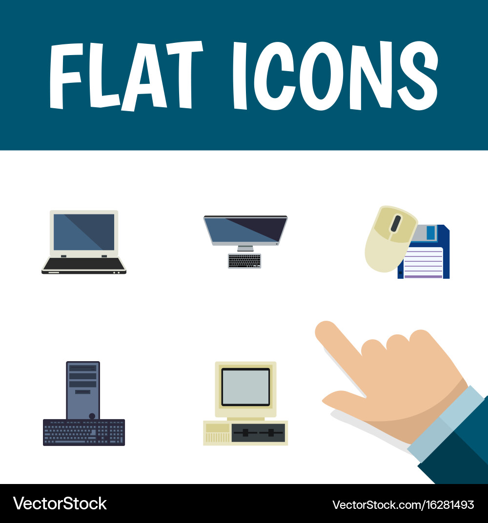 Flat Icon Computer Set - Laptop, Mouse, Processor vector image