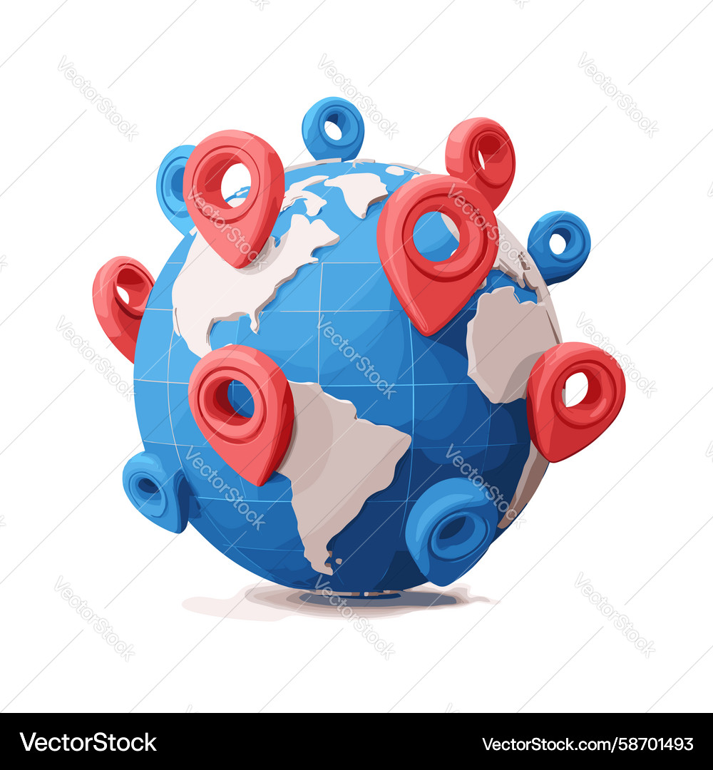 Global map with location markers indicating Vector Image