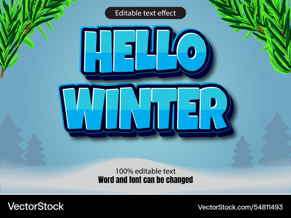 Hello winter editable text effect 3d emboss Hello winter editable text effect 3d emboss Vector Image