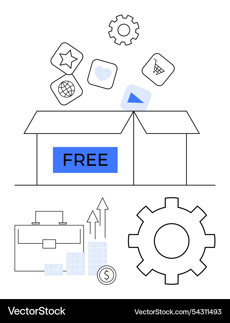 Open box with various floating icons including Open box with various floating icons including vector image
