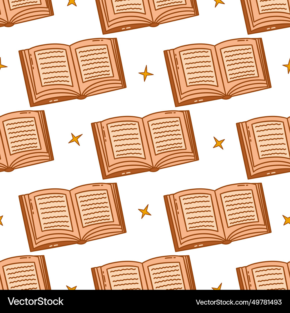 Seamless pattern open book with stars vector image