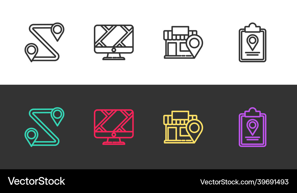 Set line route location monitor with marker Set line route location monitor with marker vector image